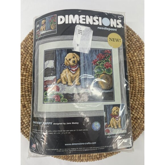 Dimensions Patient Puppy Needlepoint Kit Golden Retriever Puppy Maday 20014 NIP - Picture 1 of 10